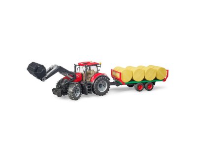 Трактор Bruder Case IH Optum 300 CVX, с погрузчиком и прицепом для перевозки рулонов сена, с 8 рулонами 03-198