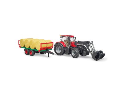 Трактор Bruder Case IH Optum 300 CVX, с погрузчиком и прицепом для перевозки рулонов сена, с 8 рулонами 03-198