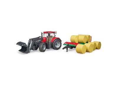Трактор Bruder Case IH Optum 300 CVX, с погрузчиком и прицепом для перевозки рулонов сена, с 8 рулонами 03-198
