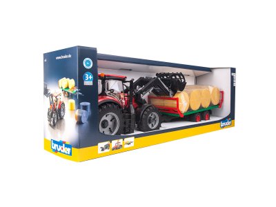 Трактор Bruder Case IH Optum 300 CVX, с погрузчиком и прицепом для перевозки рулонов сена, с 8 рулонами 03-198